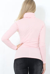 Jaro Pink Ribbed Cowl Neck Top-Tops