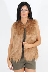 Jazmin Camel Faux Fur Gilet-Jackets