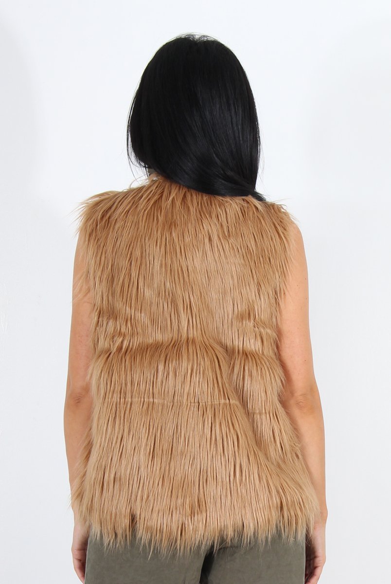 Jazmin Camel Faux Fur Gilet-Jackets