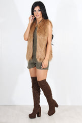 Jazmin Camel Faux Fur Gilet-Jackets