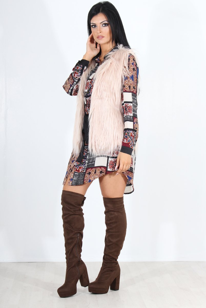 Jazmin Nude Faux Fur Gilet-Jackets