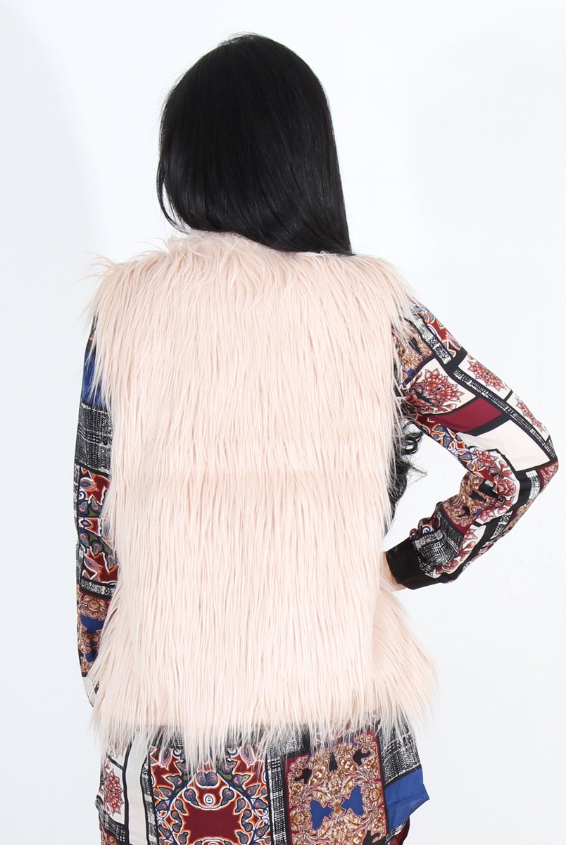 Jazmin Nude Faux Fur Gilet-Jackets