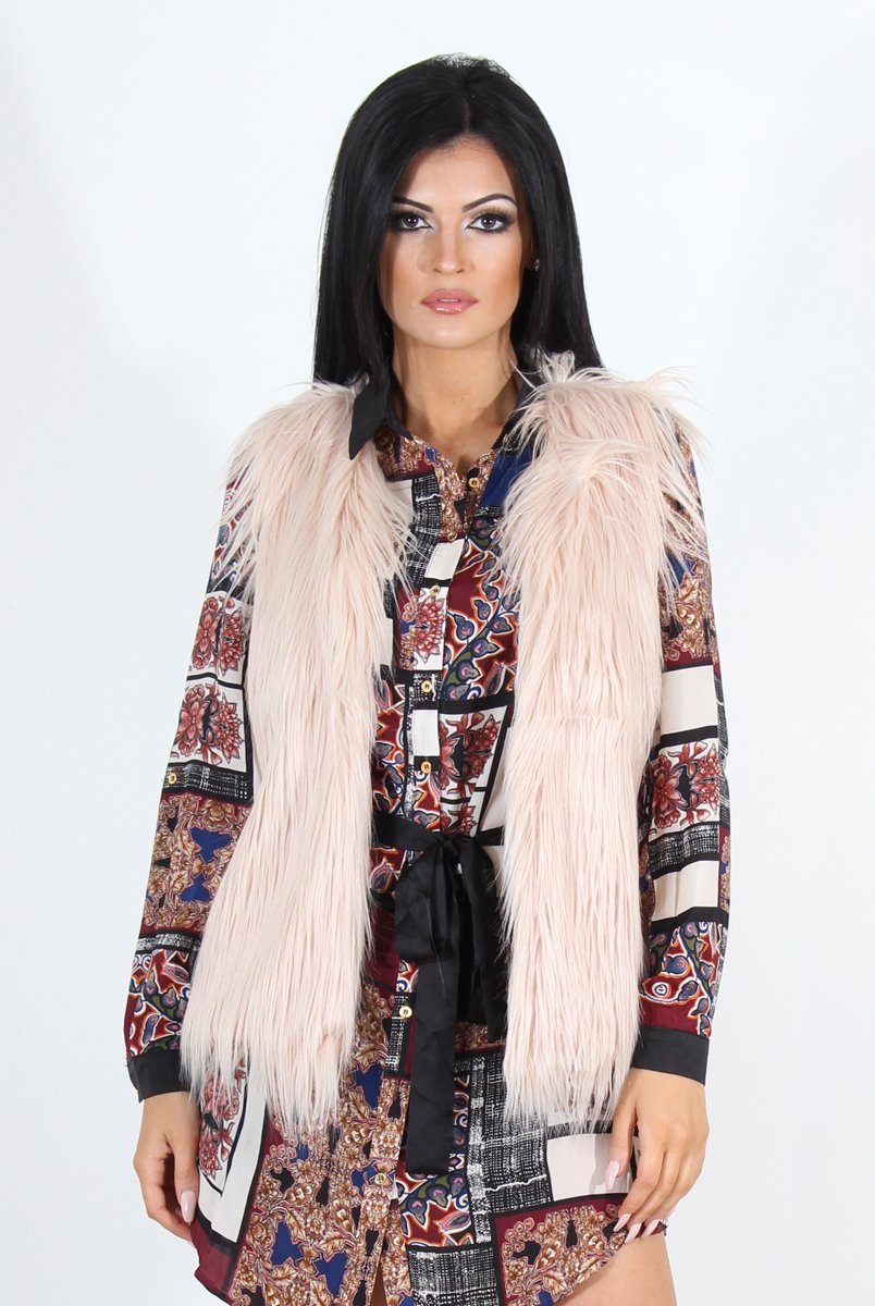 Jazmin Nude Faux Fur Gilet-Jackets