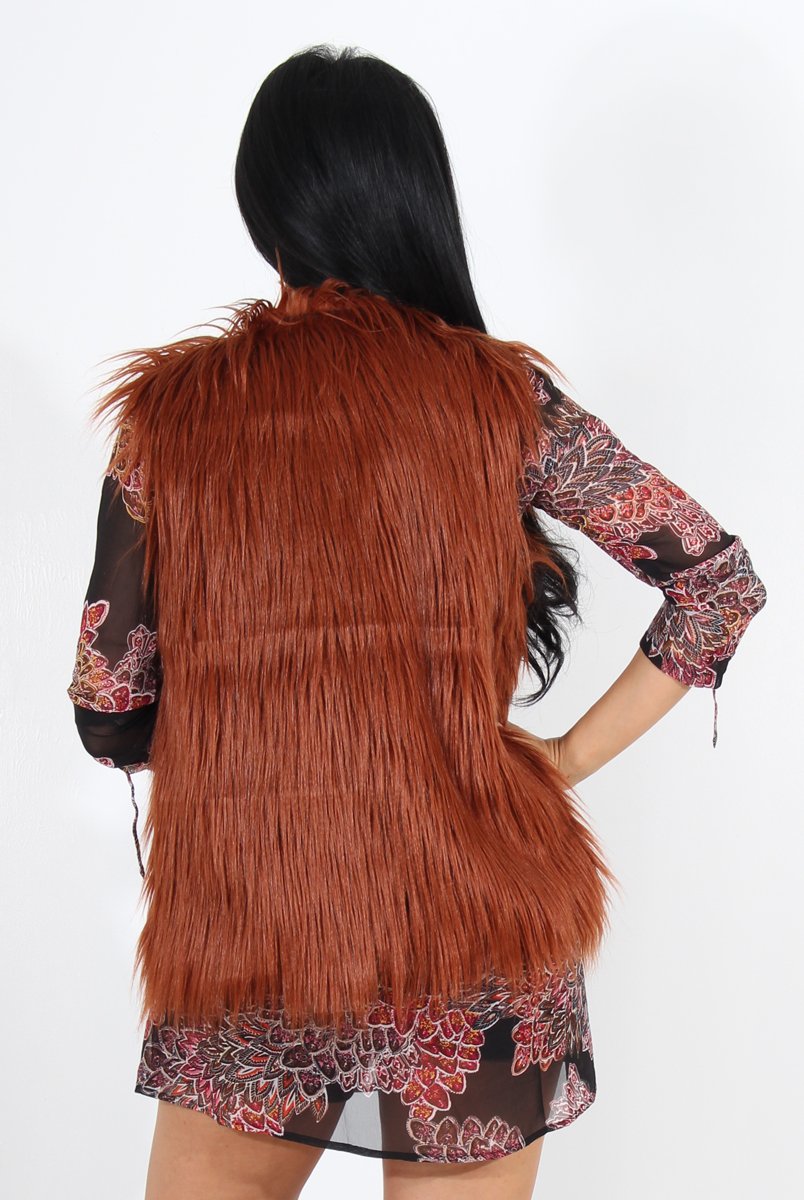Jazmin Rust Faux Fur Gilet-Jackets