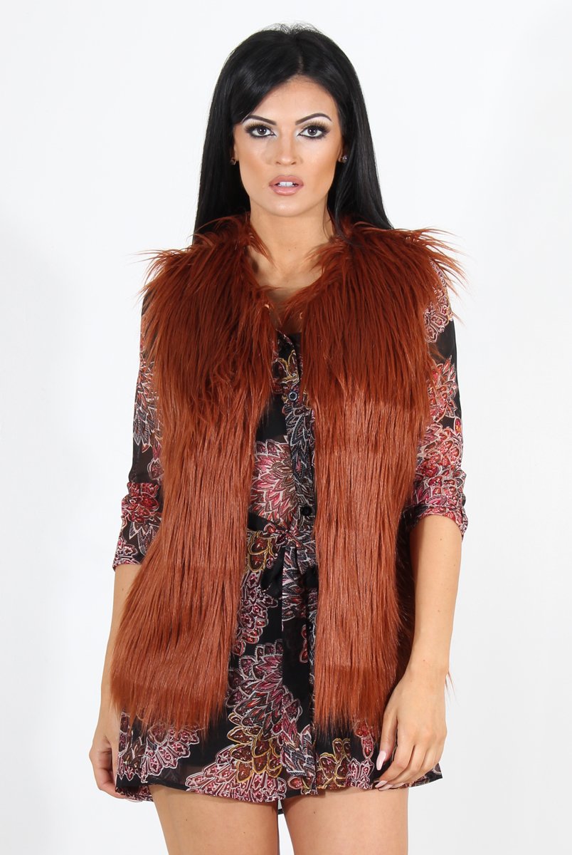 Jazmin Rust Faux Fur Gilet-Jackets