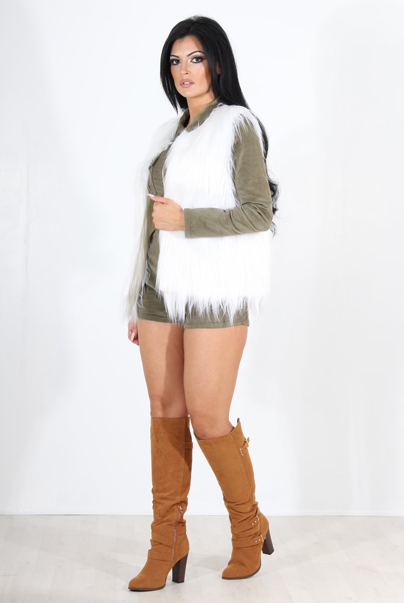 Jazmin White Faux Fur Gilet-Jackets