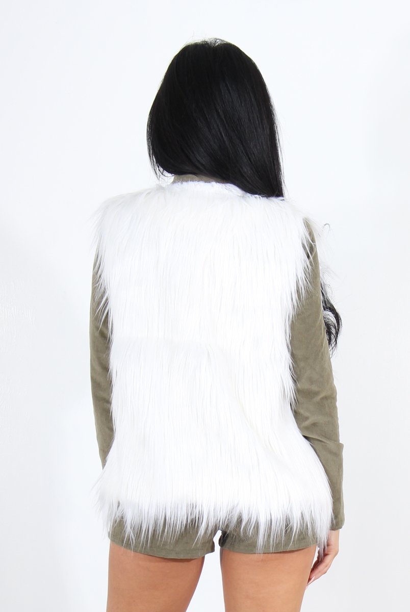 Jazmin White Faux Fur Gilet-Jackets