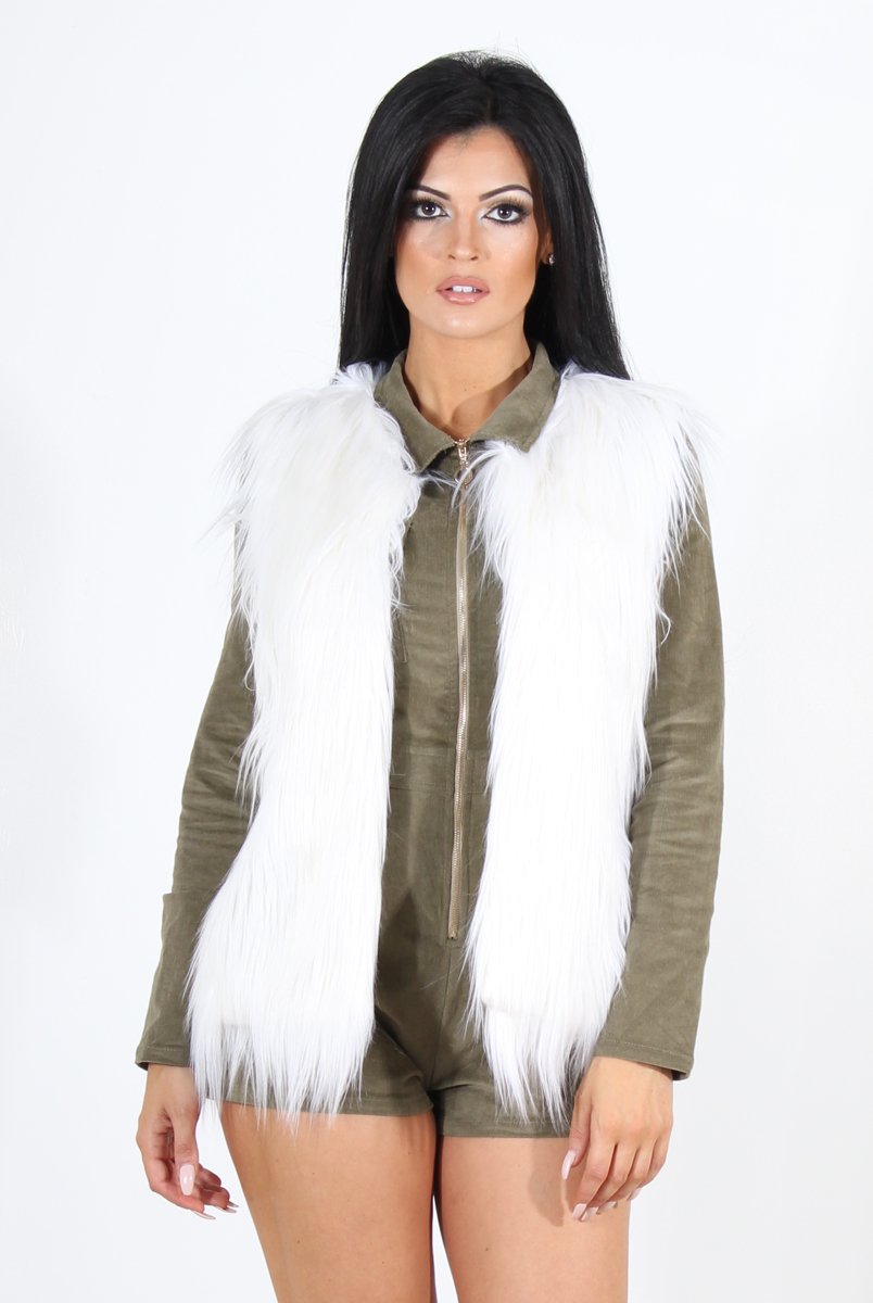 Jazmin White Faux Fur Gilet-Jackets