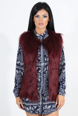 Jazmin Wine Faux Fur Gilet-Jackets