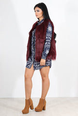 Jazmin Wine Faux Fur Gilet-Jackets