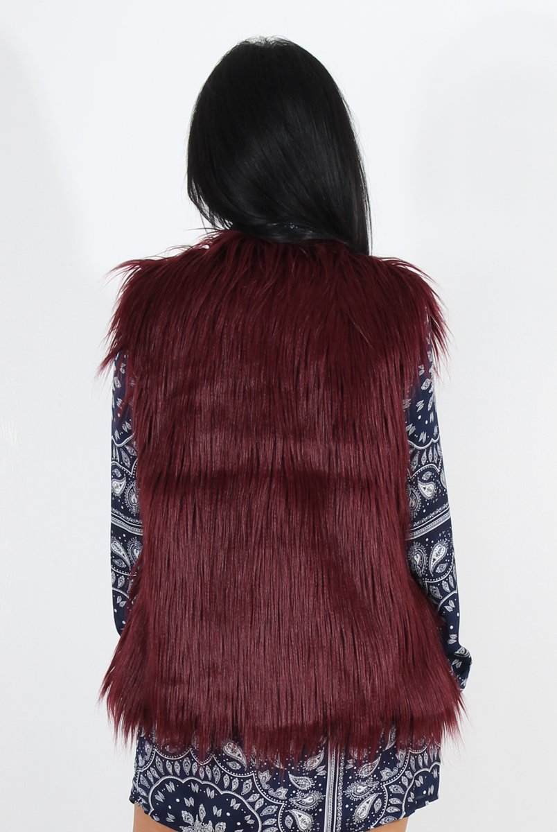 Jazmin Wine Faux Fur Gilet-Jackets