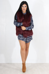 Jazmin Wine Faux Fur Gilet-Jackets