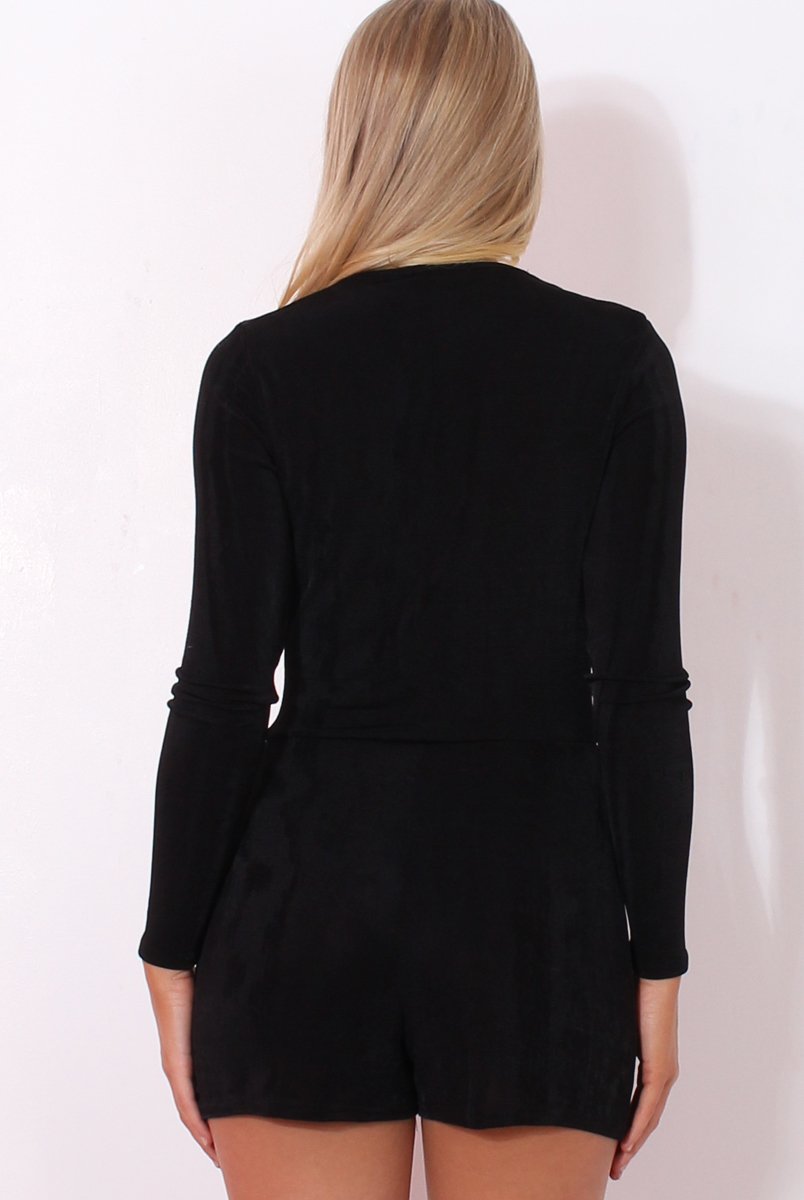 Jeano Black Cowl Neck Playsuit-Playsuits