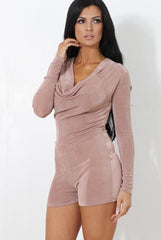 Jeano Mauve Cowl Neck Playsuit-Playsuits