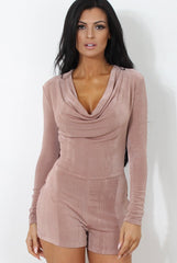 Jeano Mauve Cowl Neck Playsuit-Playsuits