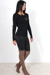 Jeena Black Tie Front Top-Tops