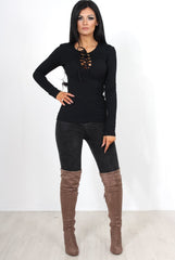 Jeena Black Tie Front Top-Tops