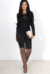 Jeena Black Tie Front Top-Tops