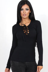 Jeena Black Tie Front Top-Tops