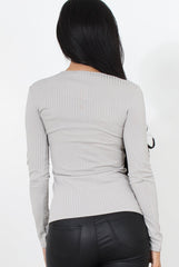 Jeena Grey Ribbed Tie Up Top-Tops