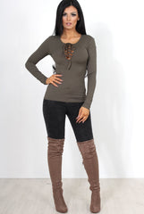 Jeena Khaki Tie Front Top-Tops