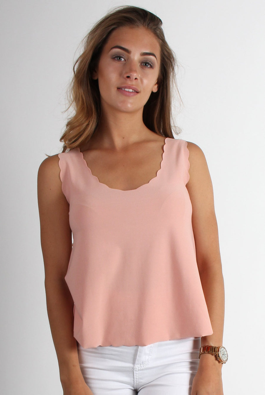 Jemima scallop vest Dusky Pink-Tops