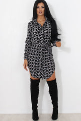 Jennifer Black Aztec Print Shirt Dress-Dresses