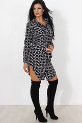 Jennifer Black Aztec Print Shirt Dress-Dresses