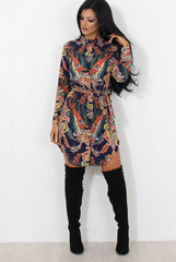 Jennifer Navy Paisley Print Shirt Dress-Dresses