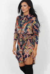 Jennifer Navy Paisley Print Shirt Dress-Dresses