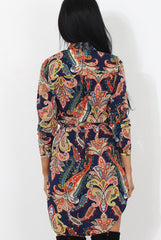 Jennifer Navy Paisley Print Shirt Dress-Dresses