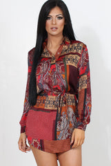 Jilema Rust Paisley Print Shirt Dress-Dresses