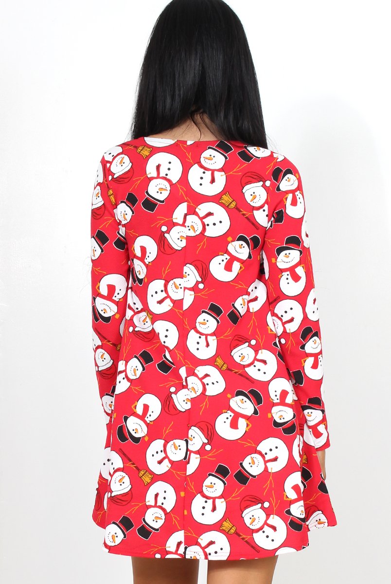 Jingle Red Snowman Swing Dress-Dresses