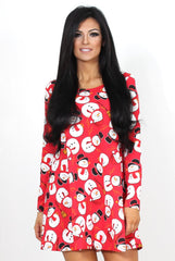 Jingle Red Snowman Swing Dress-Dresses