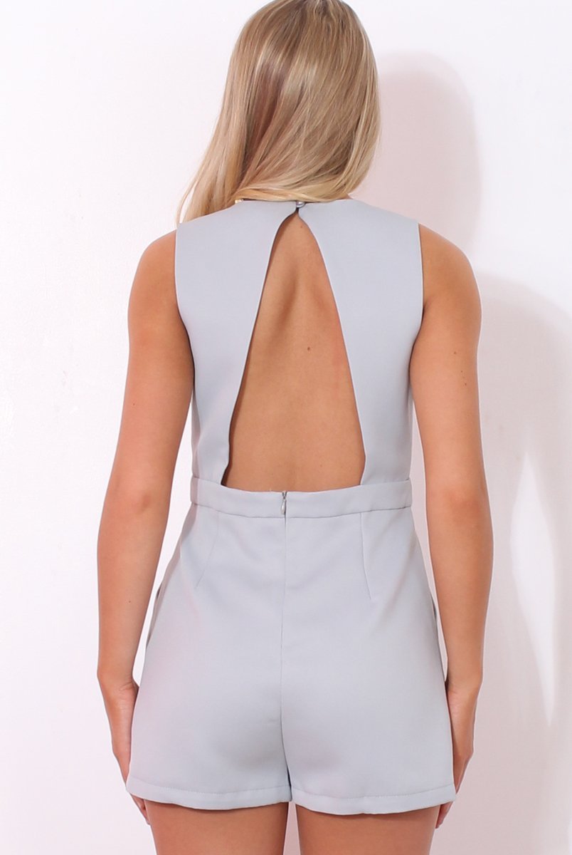 Joane Blue V Front Playsuit-Playsuits