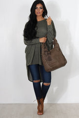 Johanna Khaki Drooped Back Jumper-Dresses