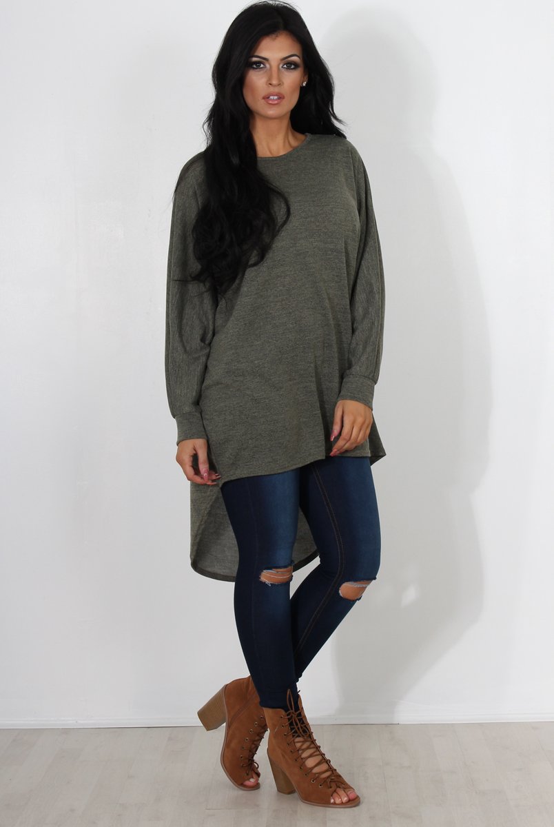 Johanna Khaki Drooped Back Jumper-Dresses