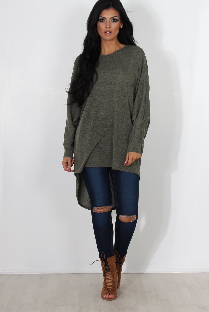 Johanna Khaki Drooped Back Jumper-Dresses