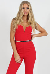 Jona Red V Front Jumpsuit-Jumpsuits