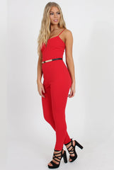 Jona Red V Front Jumpsuit-Jumpsuits