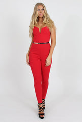 Jona Red V Front Jumpsuit-Jumpsuits