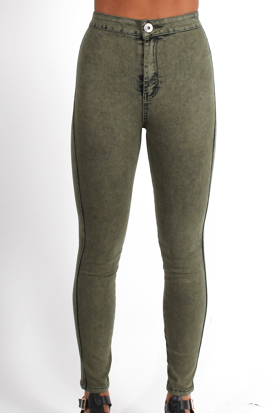 Joy Khaki High Waisted Supper Skinny Jeans-Jeans