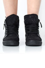 June Black Diamante Trainers-Trainers