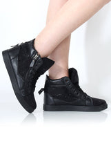 June Black Diamante Trainers-Trainers