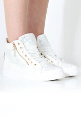 June White Diamante Trainers-Trainers