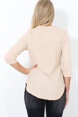 Juran Nude Zip Front Ribbed Top-Tops