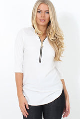 Juran White Zip Front Ribbed Top-Tops