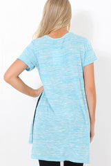 Justina Blue Slogan Side Split Top-Tops