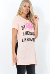 Justina Nude Slogan Side Split Top-Tops