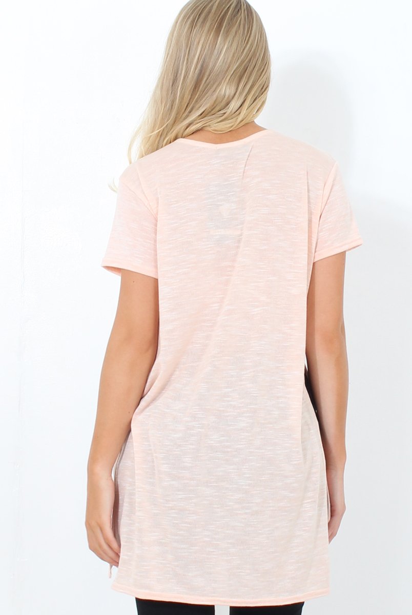 Justina Nude Slogan Side Split Top-Tops